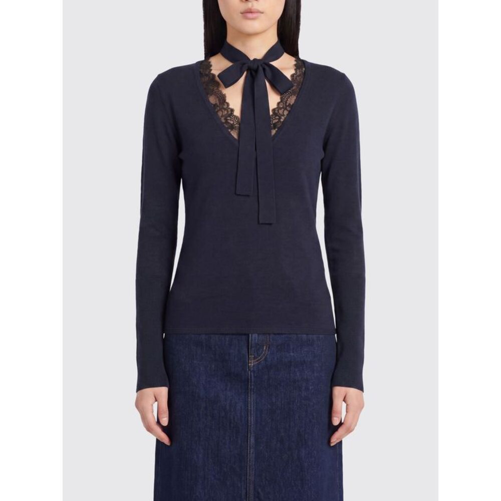 Pinko Women Slim Fit Wool Jumper Pinko With V-Neck And Scarf Tie